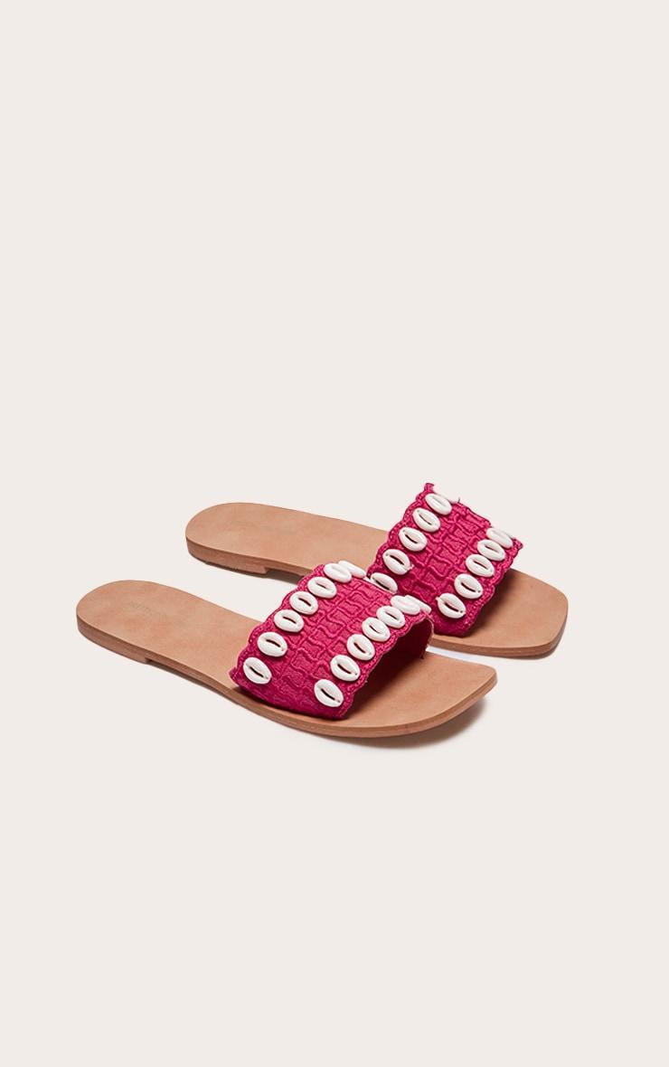 Pink Round Toe Stitch Detail Shell Strap Mule Sandals Product Image