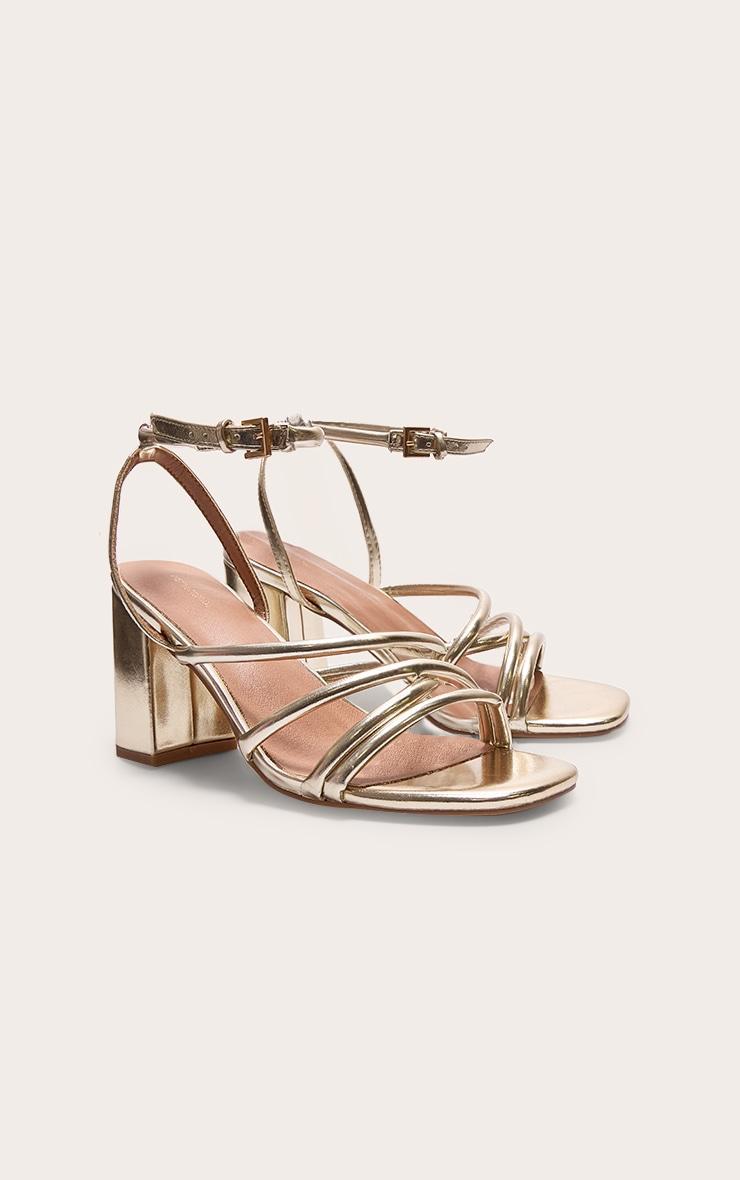 Gold Metallic Pu Round Toe Multi Strap Block Heeled Sandals Product Image