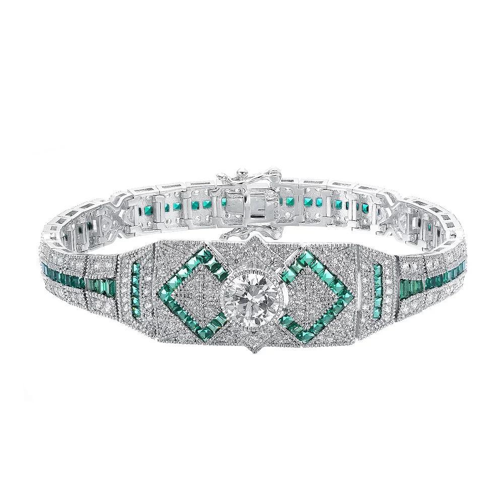 Sterling Silver Round & Baguette Cubic Zirconia Link Bracelet, Womens Product Image