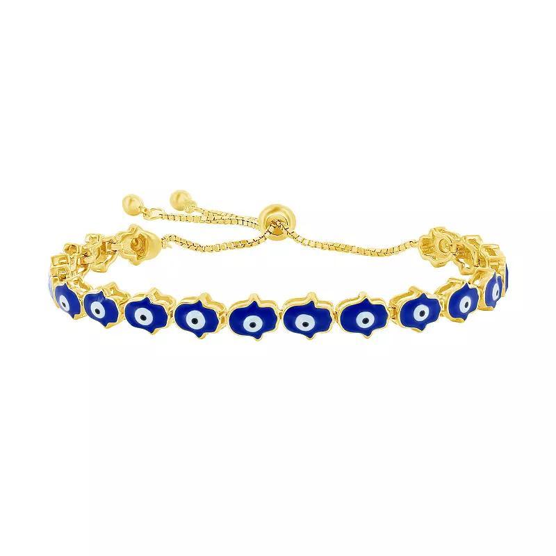 Argento Bella Sterling Silver Blue Enamel Evil Eye Hamsa Bracelet, Women's, Size: 5-9" ADJ, Gold Tone Blue Product Image