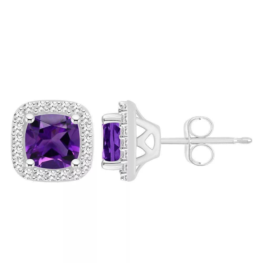 Celebration Gems Sterling Silver 5 mm Cushion Gemstone & 1/5 Carat T.W. Diamond Halo Stud Earrings, Women's, Red Product Image