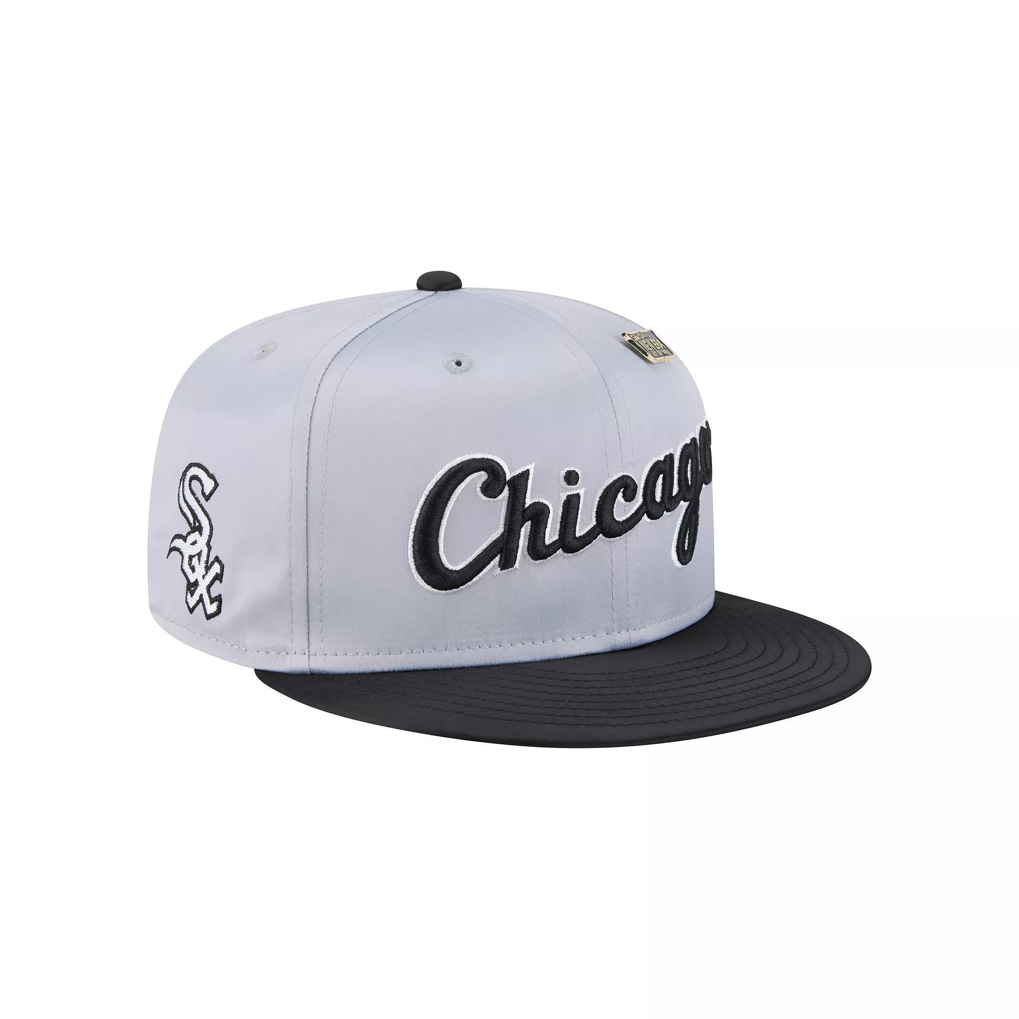 Men's New Era Gray/Black Chicago White Sox Satin 59FIFTY Fitted Hat, Size: 7 1/4, Grey Product Image