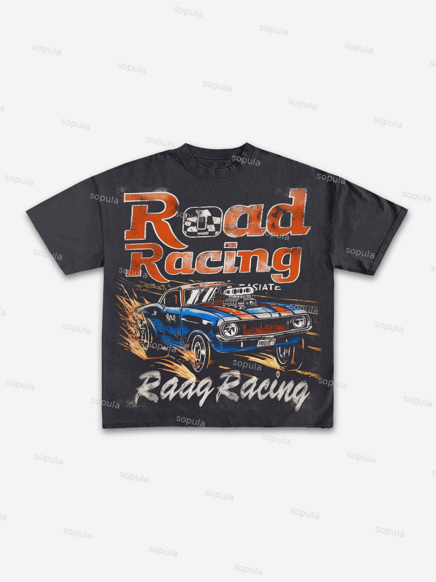 Vintage 70s Road Racing Graphic Print Street Cotton T-shirt Product Image