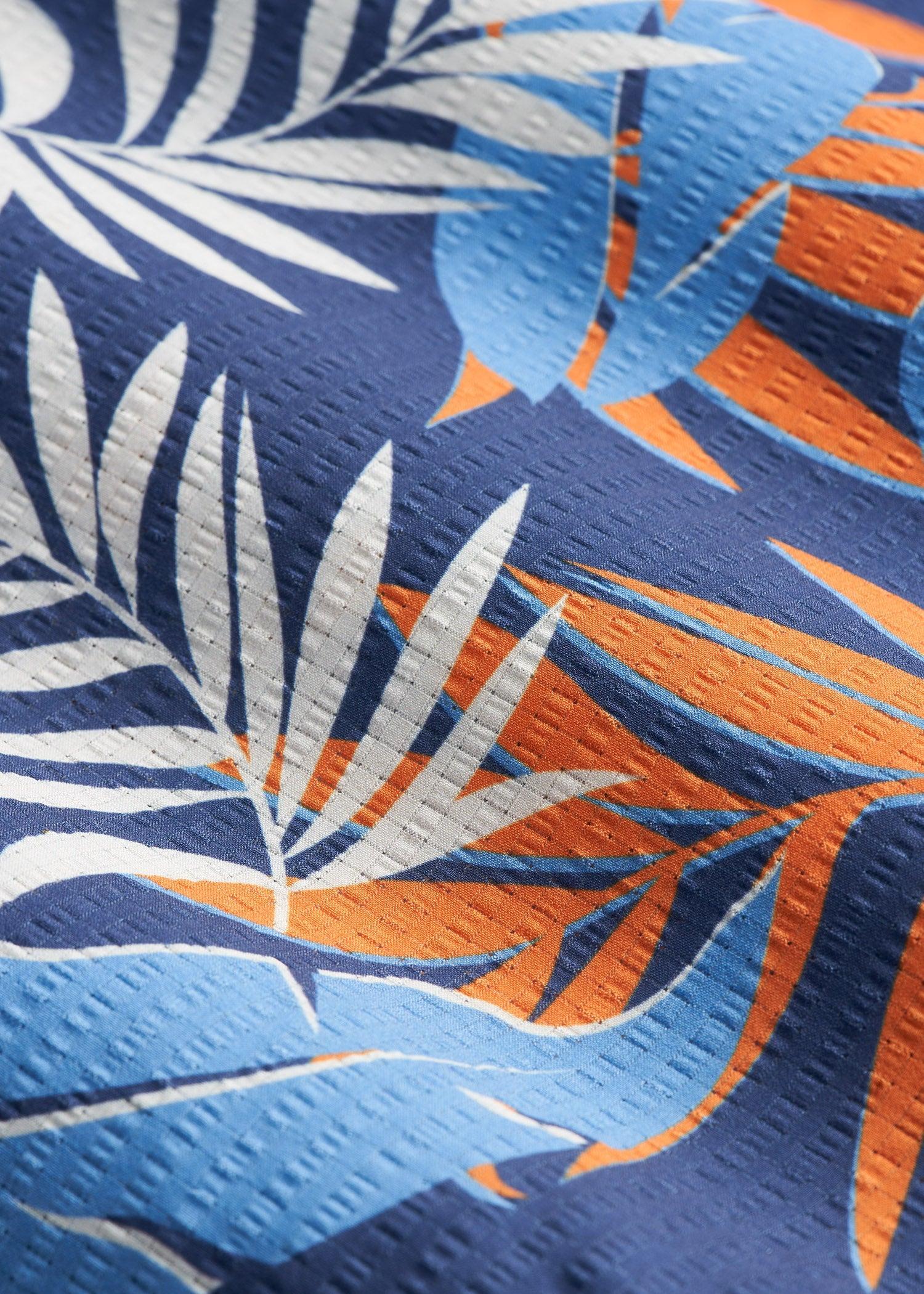 Coastal Perforated Tall Men's Polo Shirt in Blue and Orange Palms Product Image