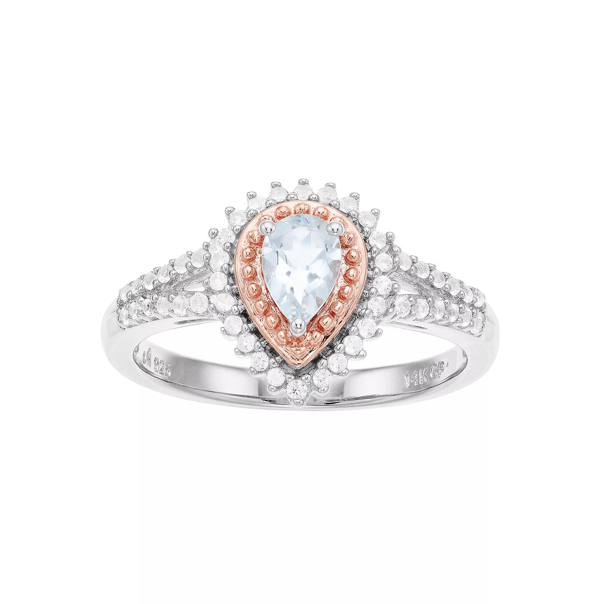 Two-Tone Rose Gold Over Silver Aquamarine Gemstone Ring, Women's, Size: 7, Two Tone Product Image