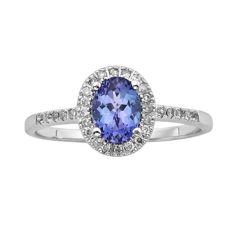 The Regal Collection 14k White Gold Genuine Tanzanite and 1/7-ct. T.W. Diamond Halo Ring, Women's, Purple Product Image