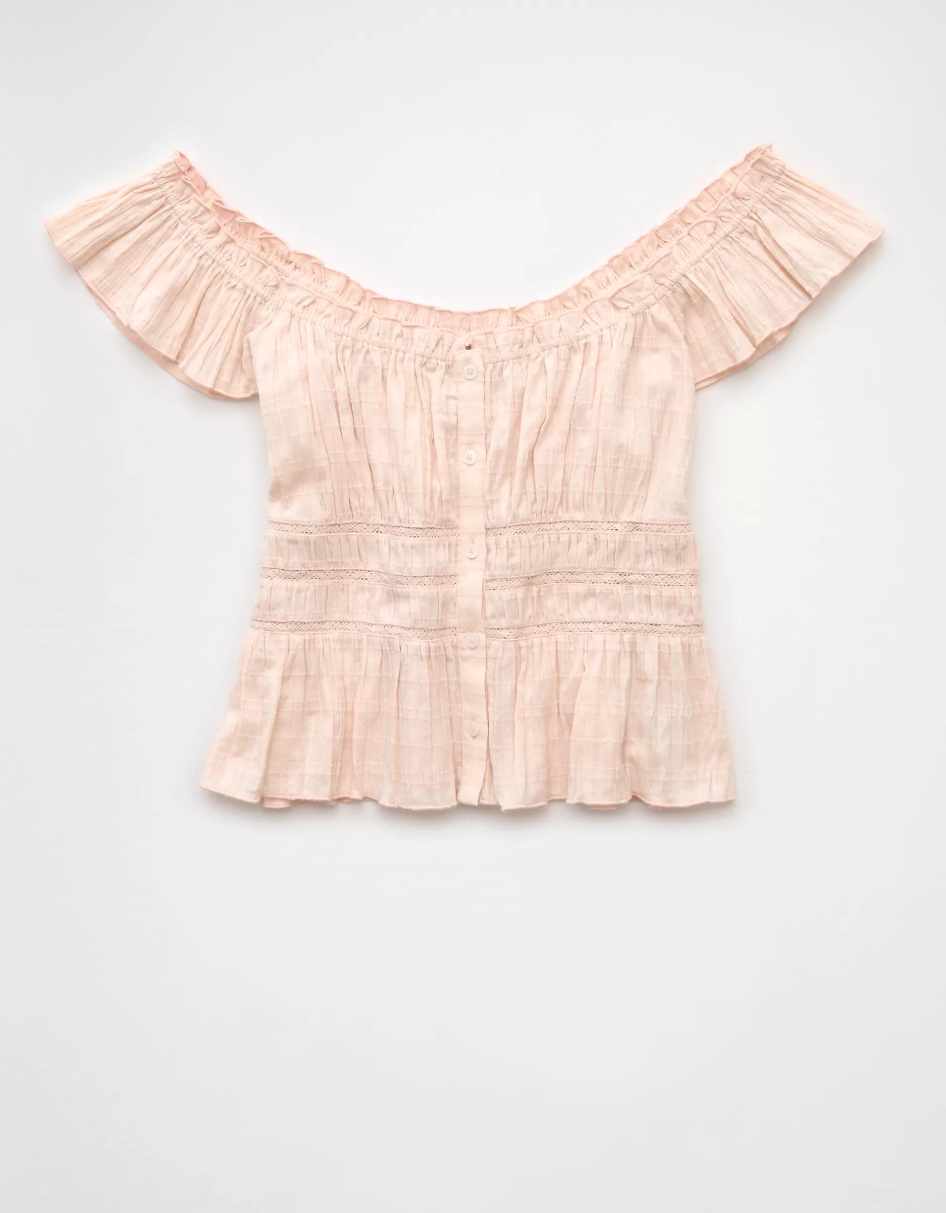 AE Ruched Flutter Sleeve Blouse Product Image