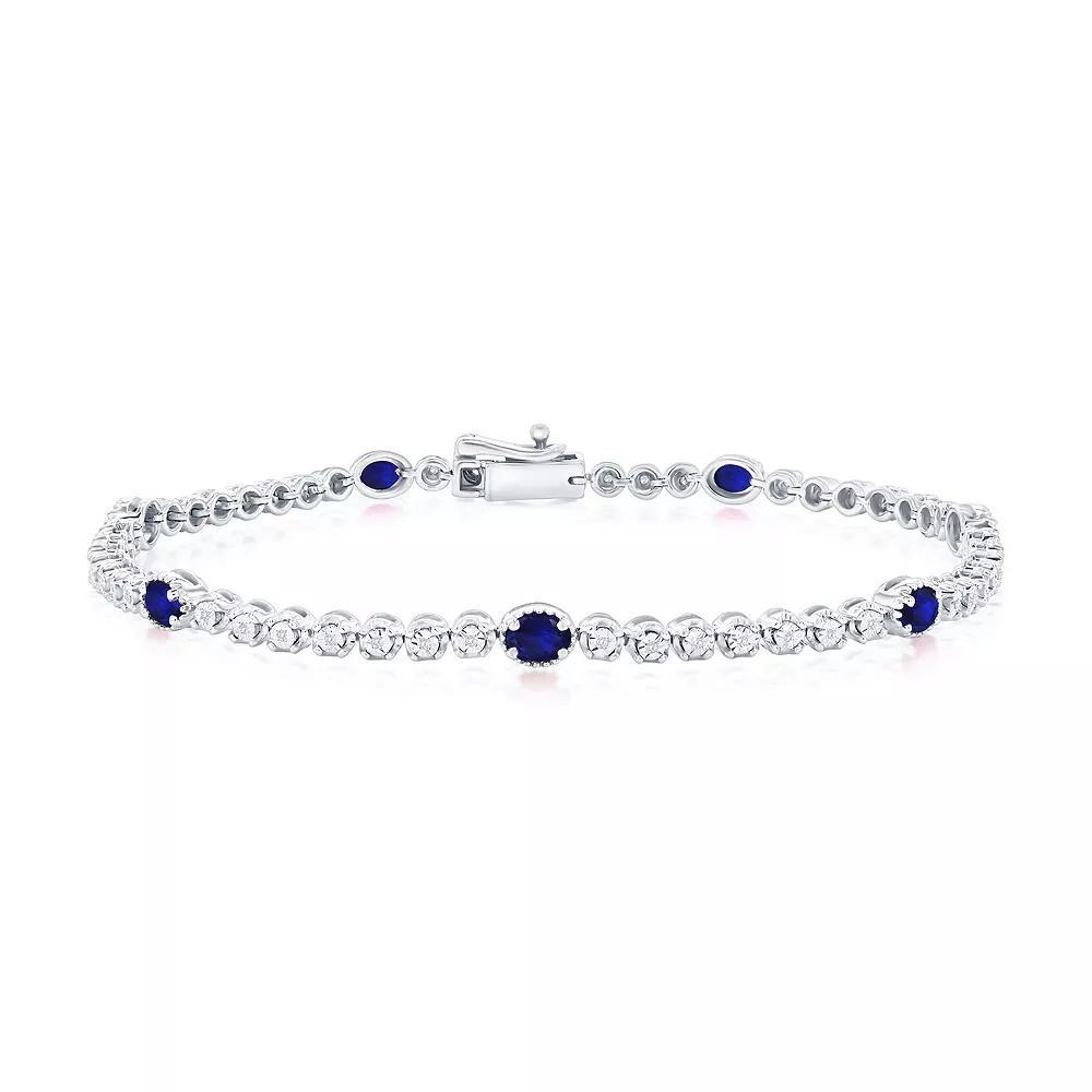 Divine Gold Sterling Silver Lab-Created Sapphire & 1/10 Carat T.W. Diamond Tennis Bracelet, Women's, Size: 7.5" Product Image