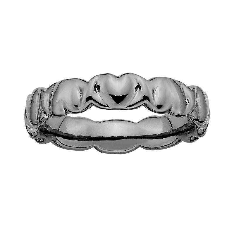 Stacks & Stones Ruthenium-Plated Sterling Silver Heart Stack Ring, Women's, Size: 8, Black Product Image