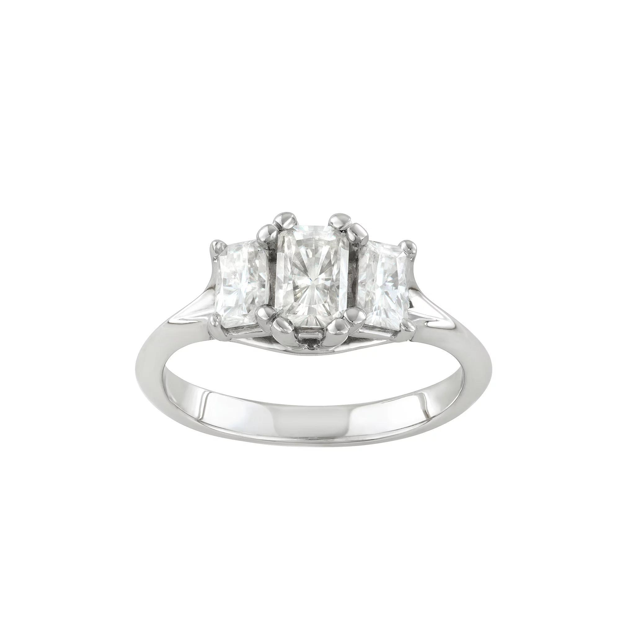 Charles & Colvard 14k White Gold 1 1/3 Carat T.W. Lab Created Moissanite 3-Stone Ring, Women's, Size: 9 Product Image