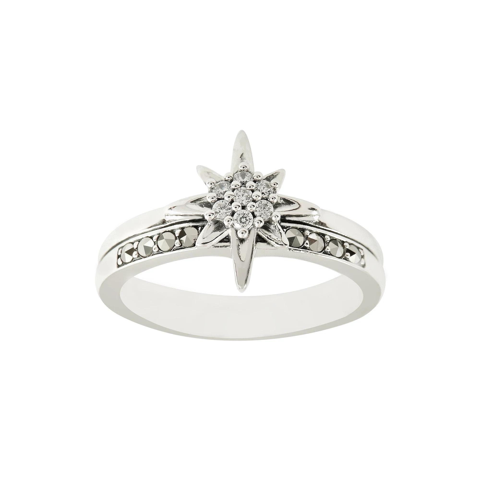 Lavish by TJM Sterling Silver Marcasite & Cubic Zirconia Cluster Star Ring, Women's, Size: 7 Product Image