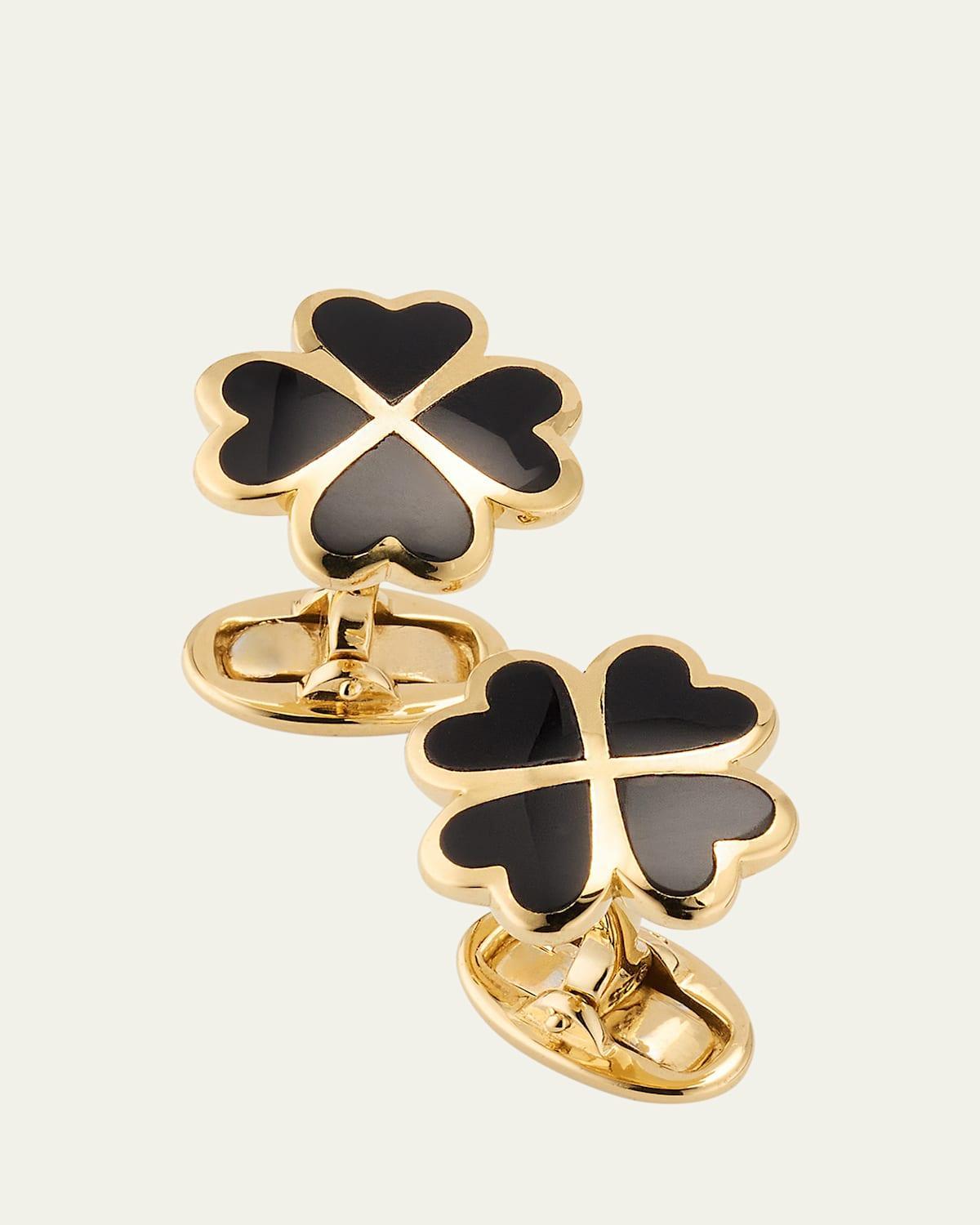 Jan Leslie Four Leaf Clover Black Onyx, Sterling Silver & 18K Yellow Gold Vermeil Cufflinks Product Image