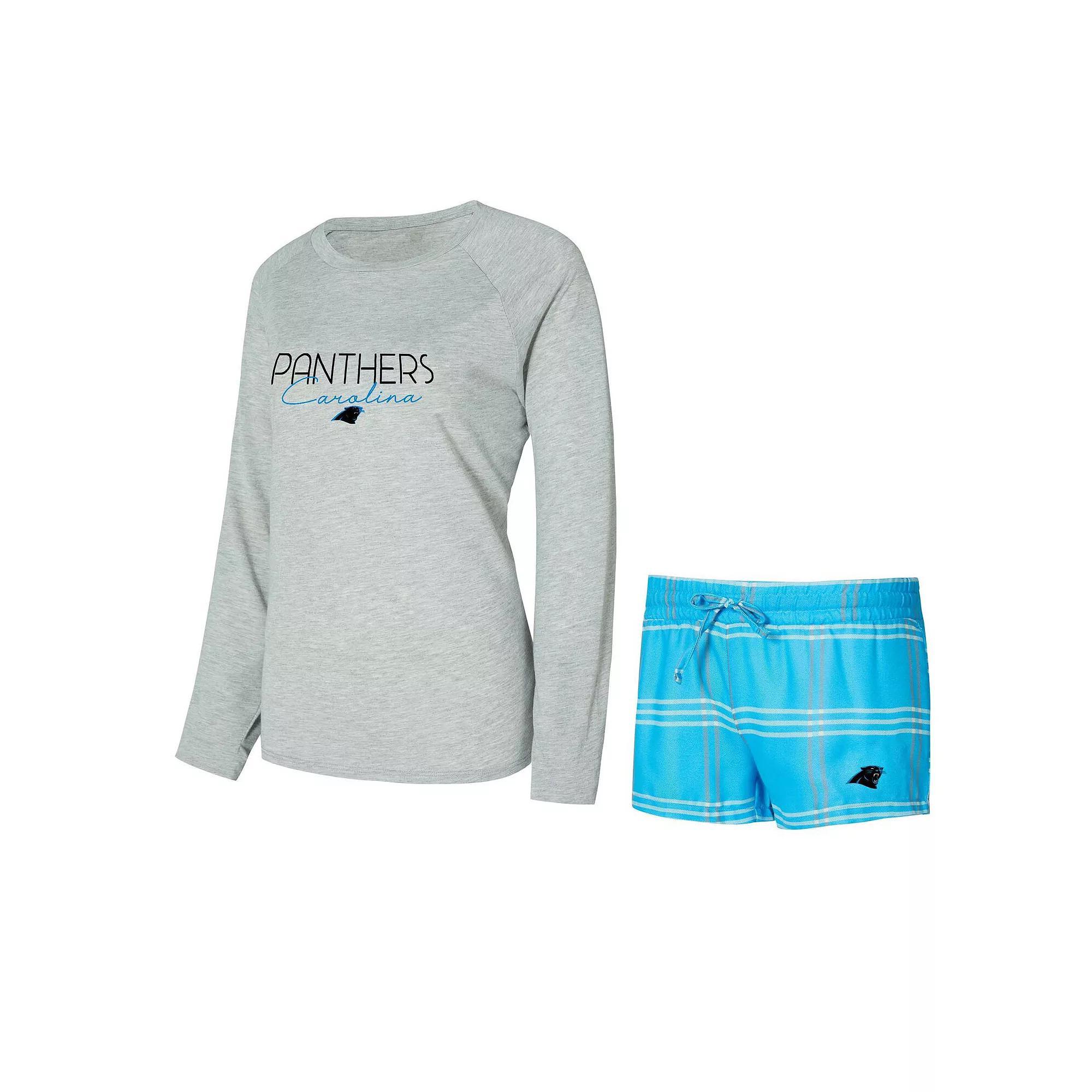 Women's Concepts Sport Blue/Gray Carolina Panthers Petition Raglan Long Sleeve T-Shirt and Shorts Set, Size: XL Product Image