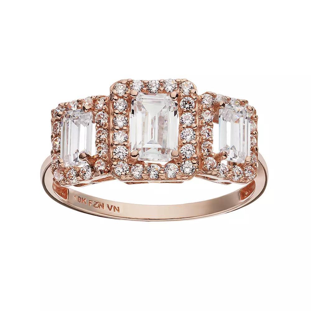 Designs by Gioelli Cubic Zirconia 10k Rose Gold Tiered Rectangle Ring, Women's, White Product Image