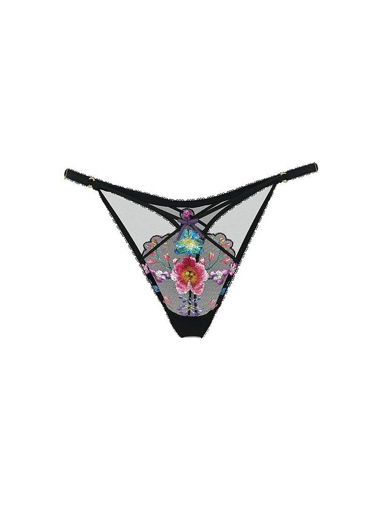 Dark Blossom Embroidery High-Leg Adjustable Thong Panty Product Image