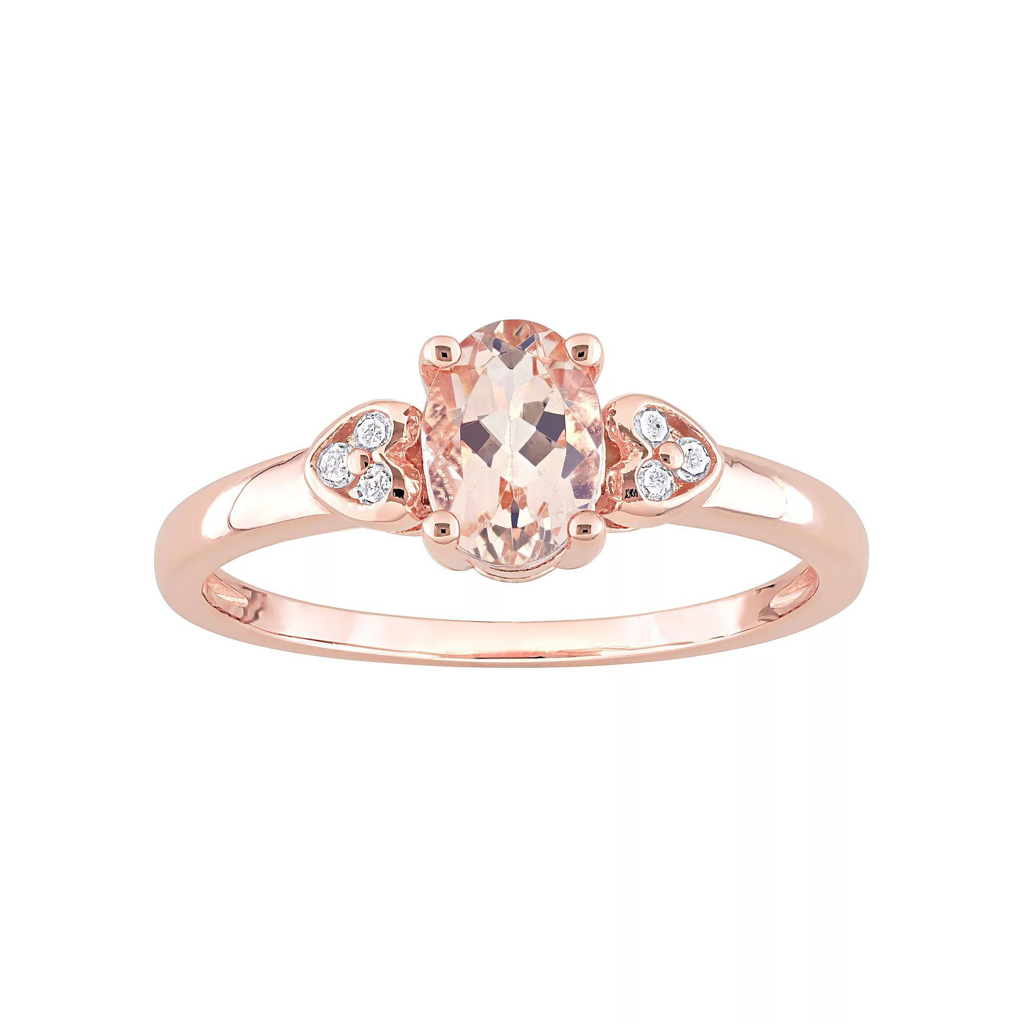 Stella Grace 18k Rose Gold Over Silver Morganite & Diamond Accent Cocktail Ring, Women's, Size: 7, Rose Gold Tone Product Image
