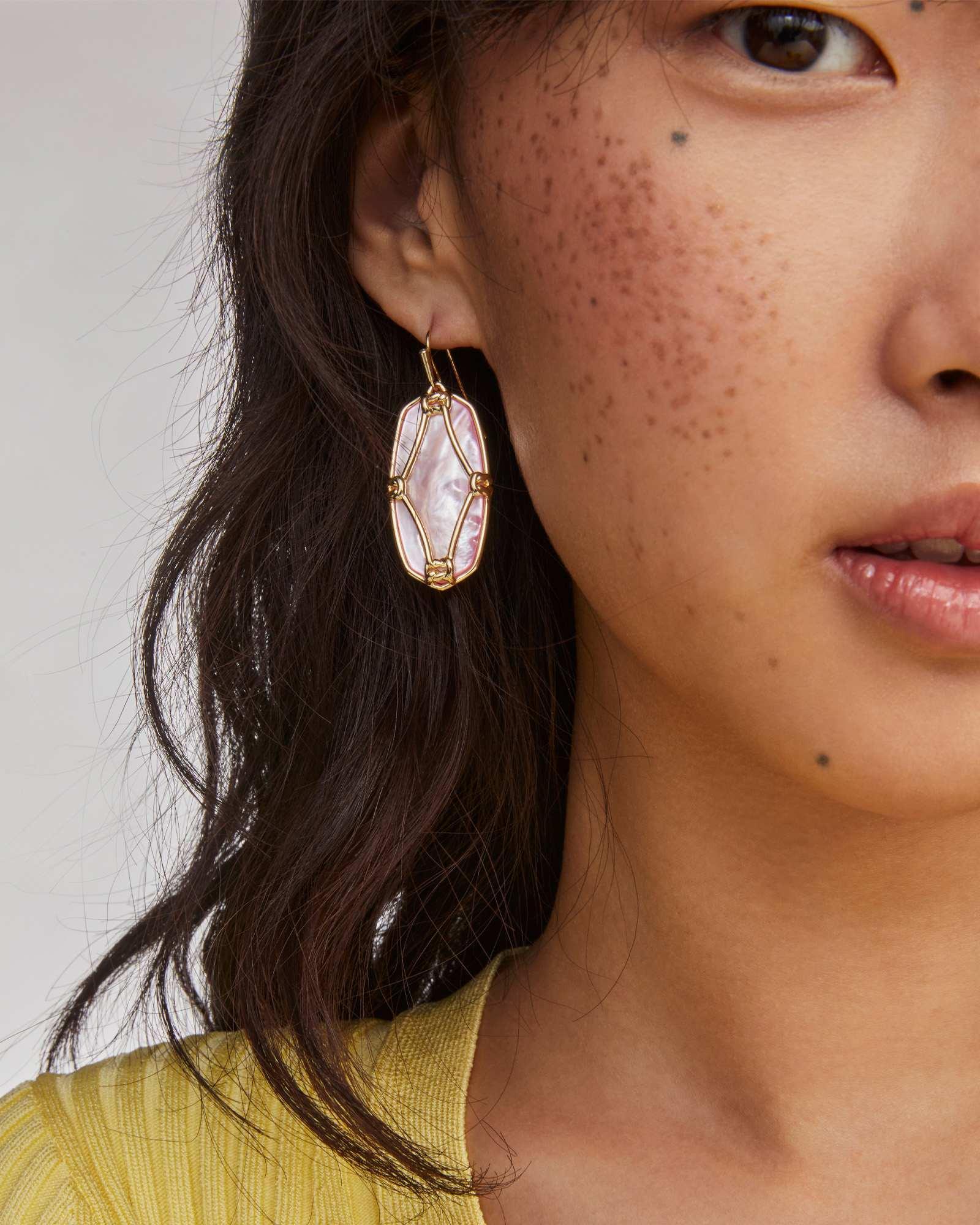 Elle Lattice Frame Gold Drop Earrings Product Image
