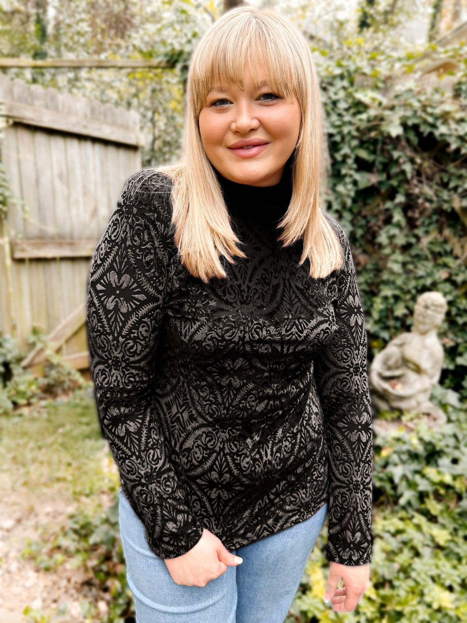 Mila Mesh & Velvet Mockneck Top Product Image