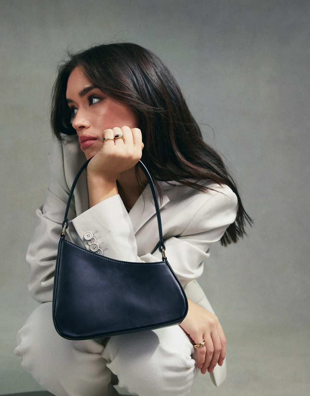 ASOS DESIGN asymmetric shoulder bag in black  Product Image