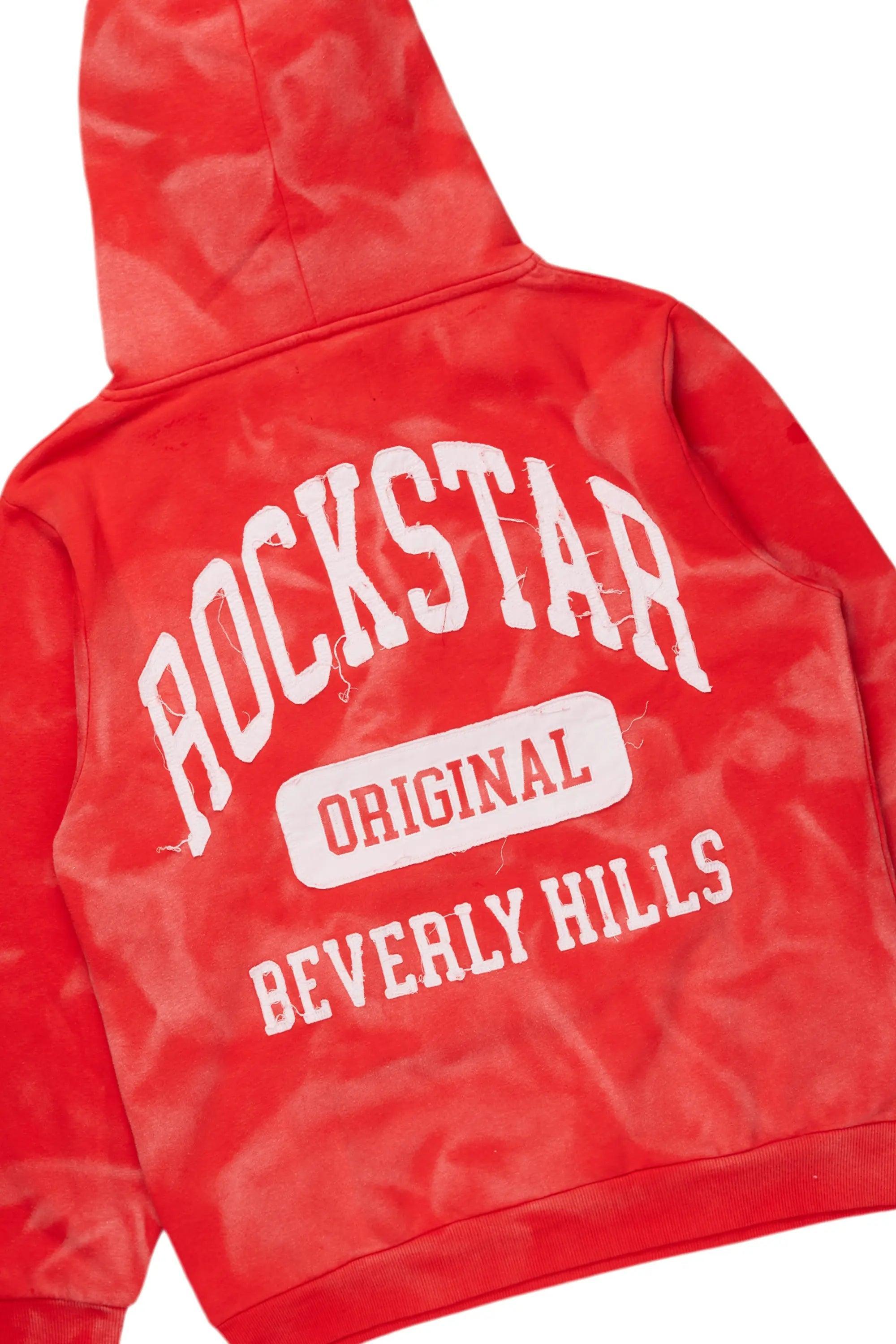 Member Red Hoodie Patchwork Stacked Flare Track Set Male Product Image