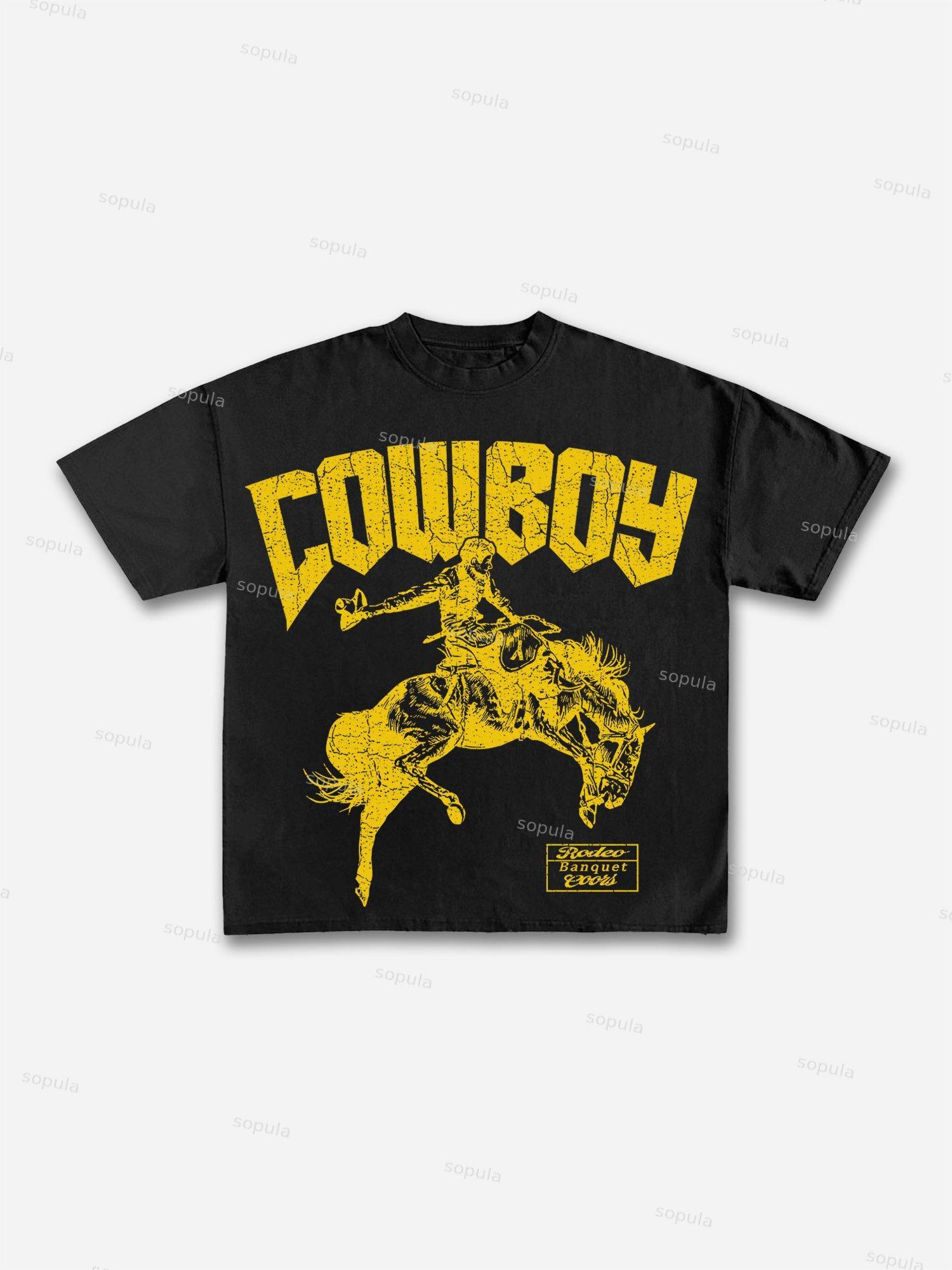 Cowboy Rodeo Graphic Print Cotton T-shirt Product Image
