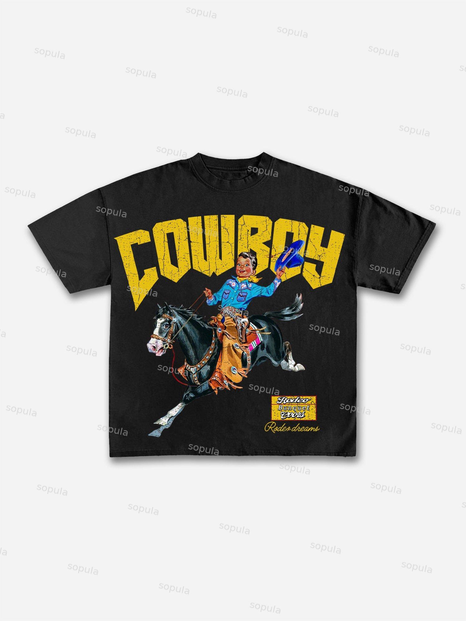Cowboy Rodeo Dreams Print Cotton T-shirt Product Image