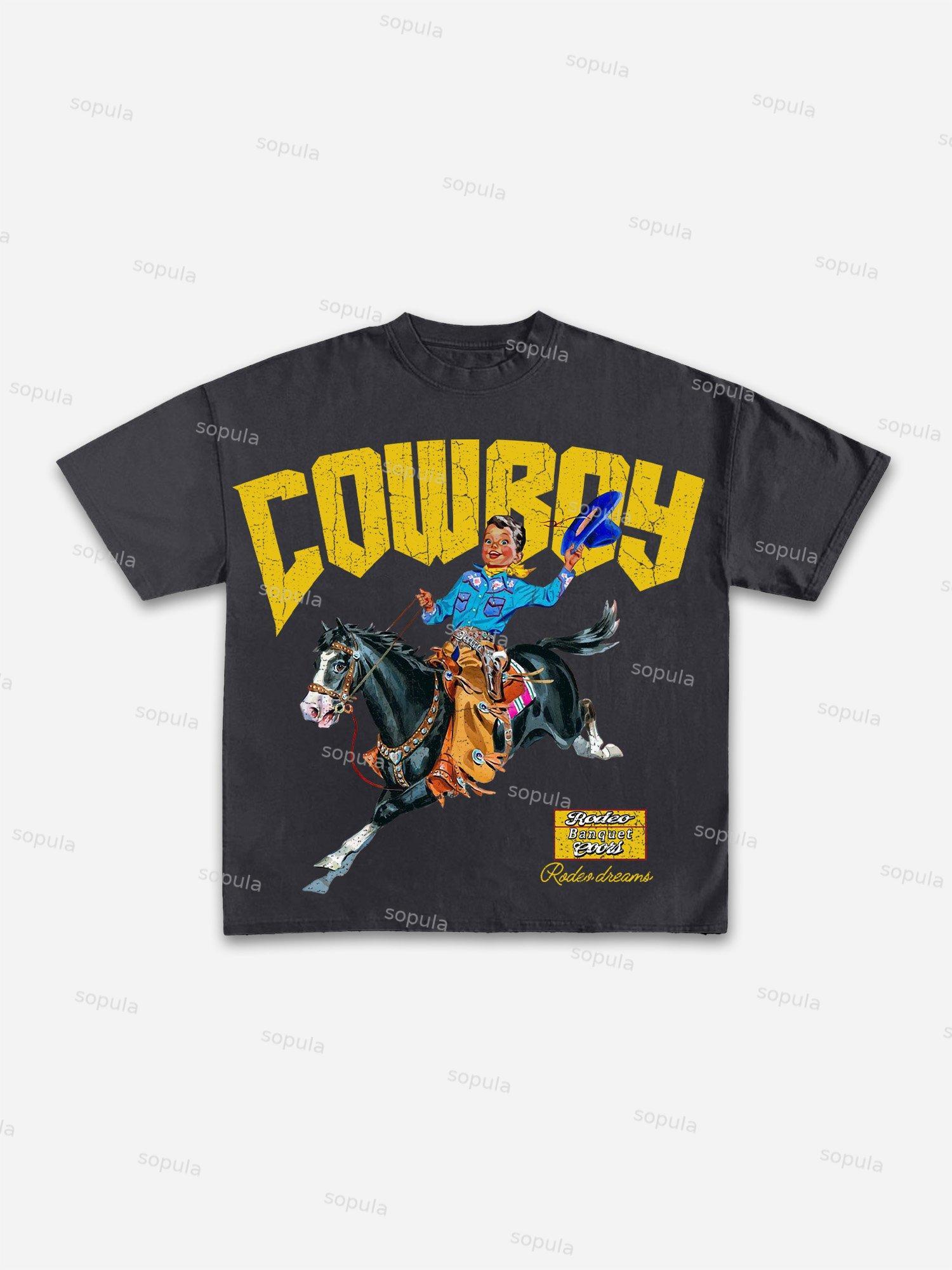 Cowboy Rodeo Dreams Print Cotton T-shirt Product Image
