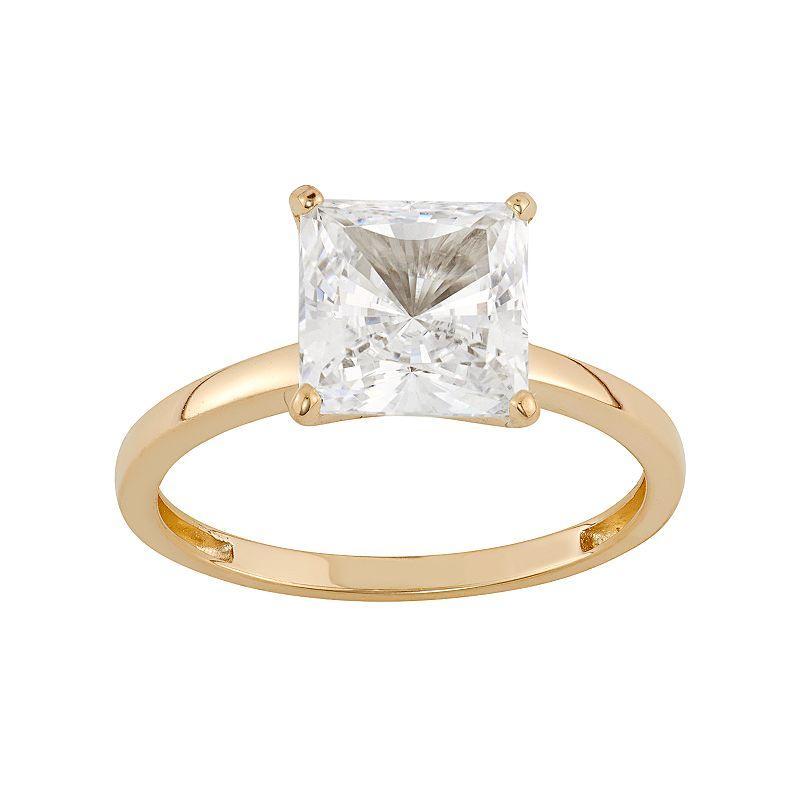 Cubic Zirconia Solitaire Engagement Ring in 10k Gold, Women's, Size: 9, White Product Image