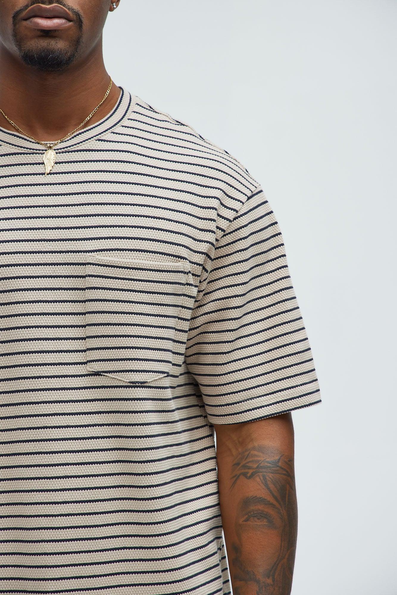 Honeycomb Striped Relaxed Short Sleeve - Cream/combo Product Image