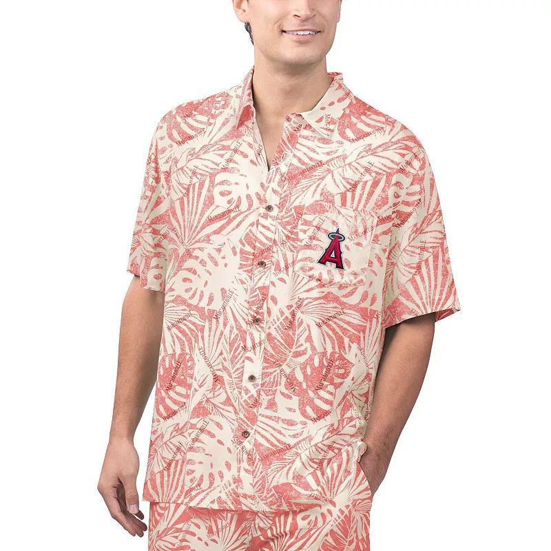 Men's Margaritaville Red Los Angeles Angels Monstera Print Party Button-Up Shirt, Size: Medium Product Image