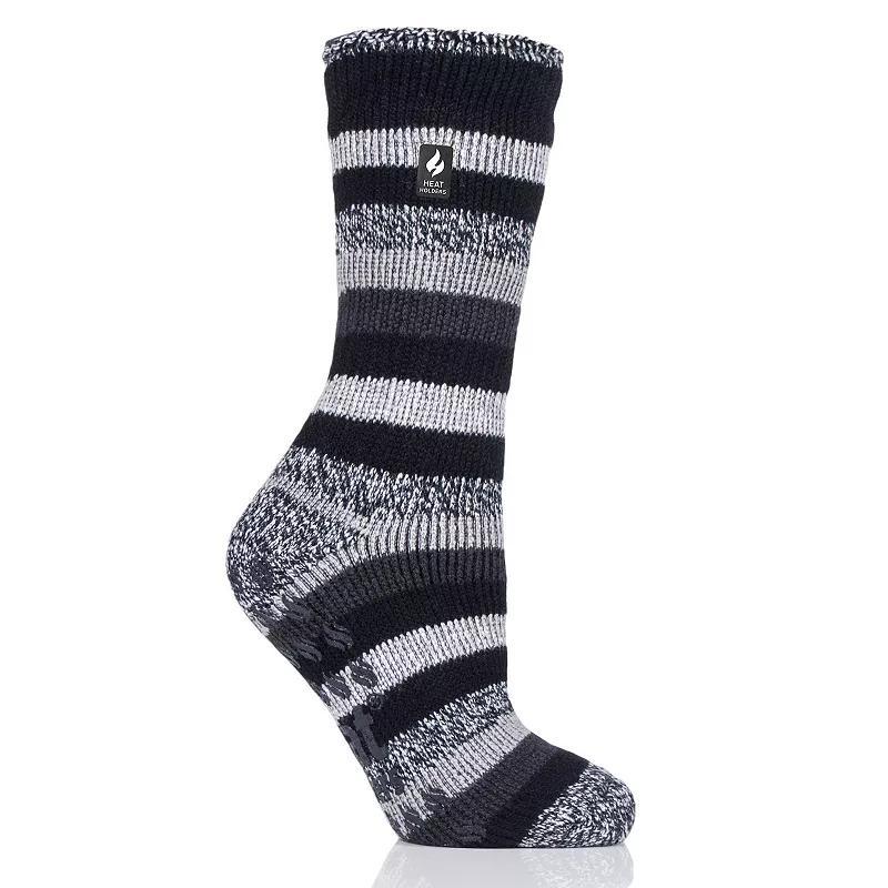 Heat Holders Women's Original 7X Warmer Stripe Crew Slipper Socks with Grippers, Purple Product Image