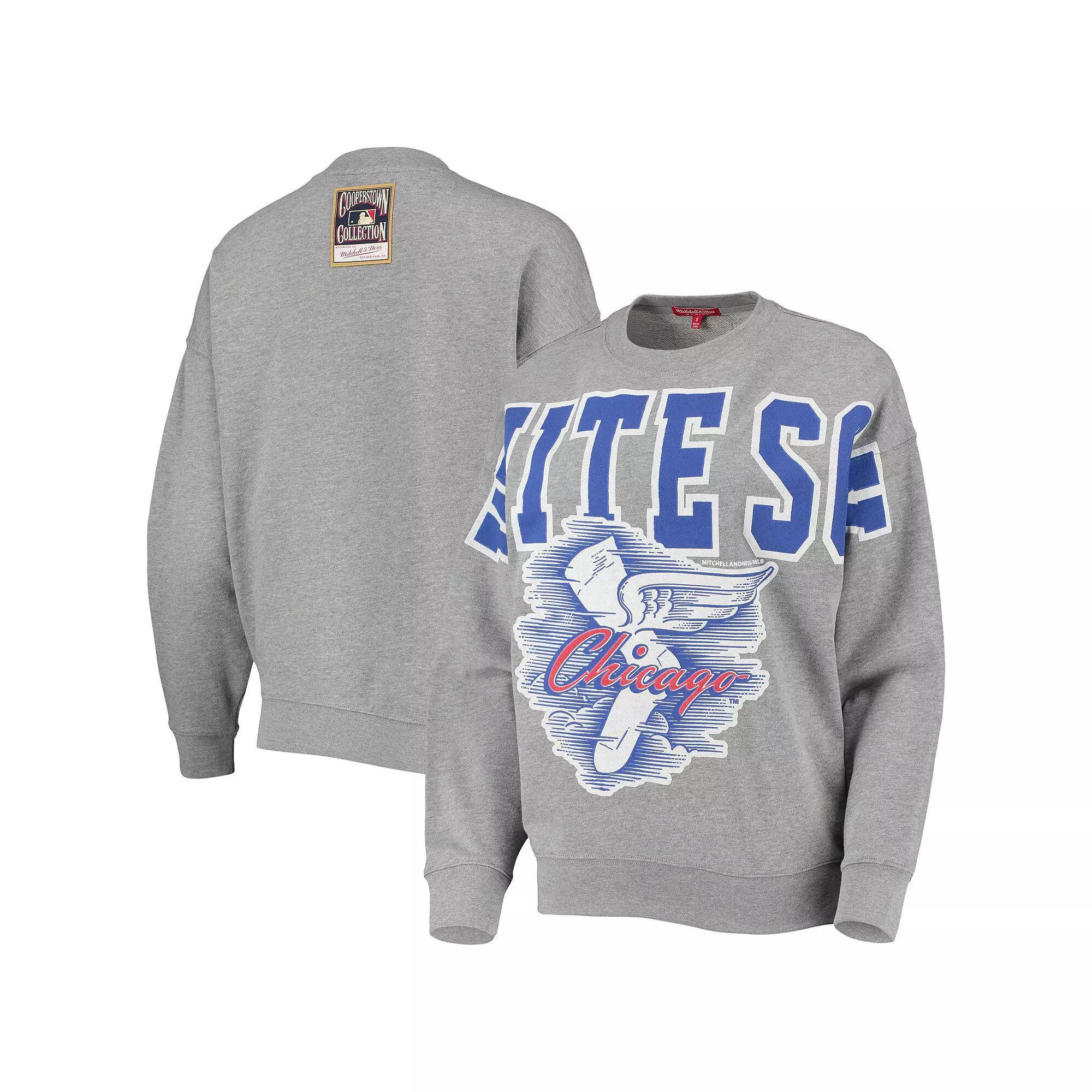 Women's Mitchell & Ness Heathered Gray Chicago White Sox Cooperstown Collection Logo Lightweight Pullover Sweatshirt, Size: XS, Grey Product Image
