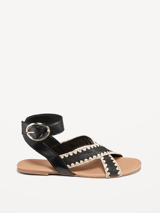 Faux-Leather Cross-Strap Buckle Sandals Product Image