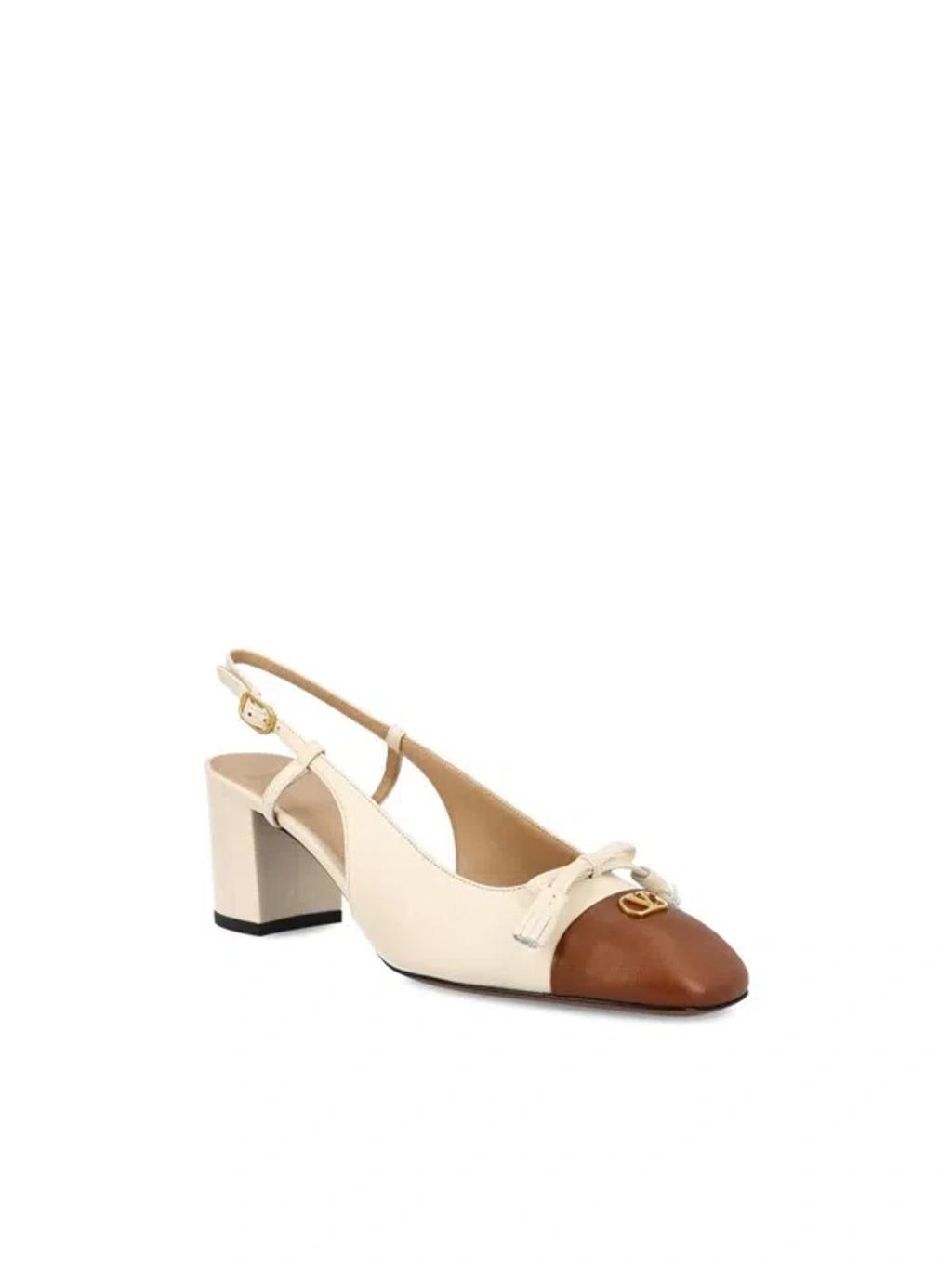 VALENTINO GARAVANI Leather Vlogo Signature Pumps With Slingback Strap In Neutral Product Image