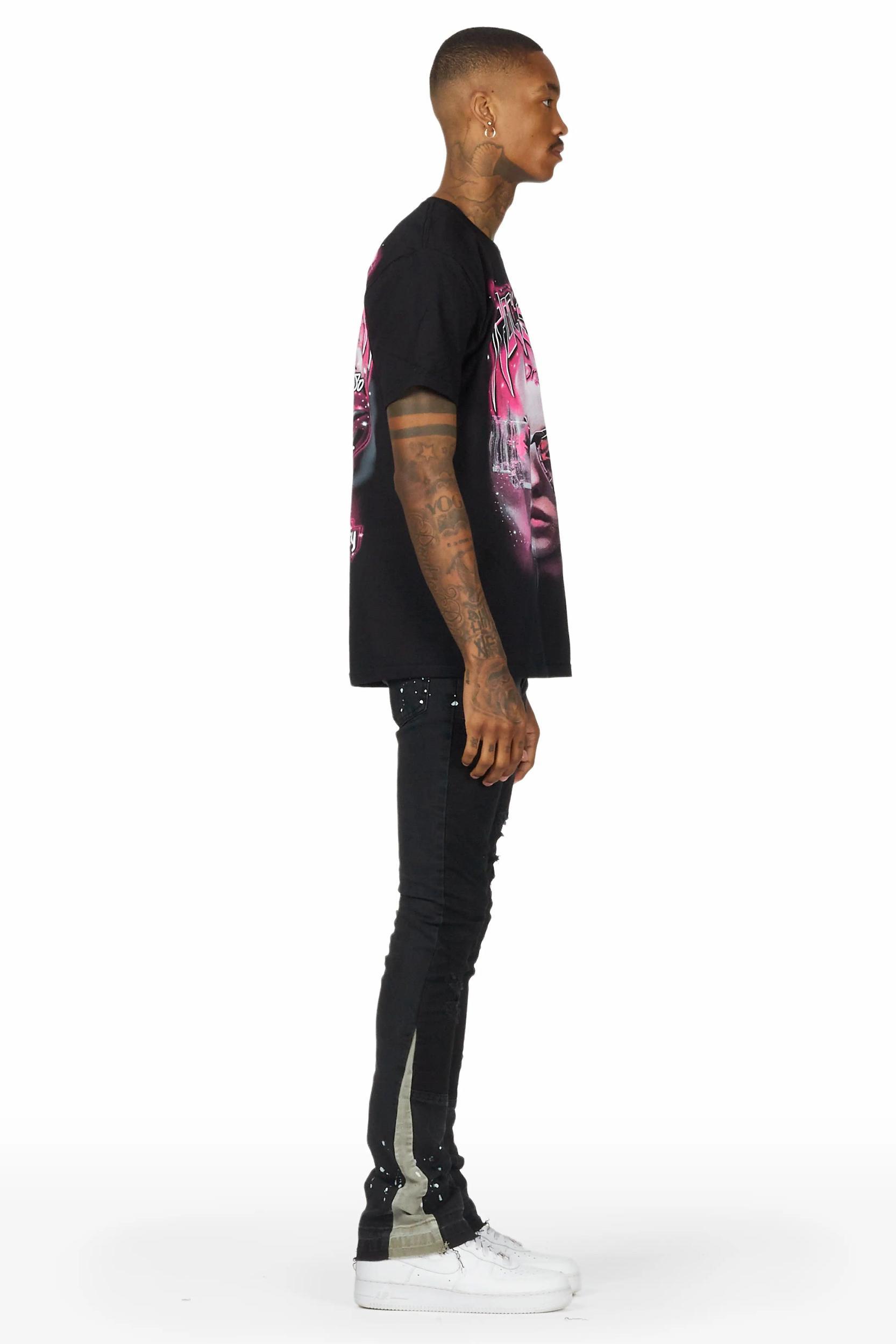 Quetzel Vintage Black Stacked Flare Jean Male Product Image