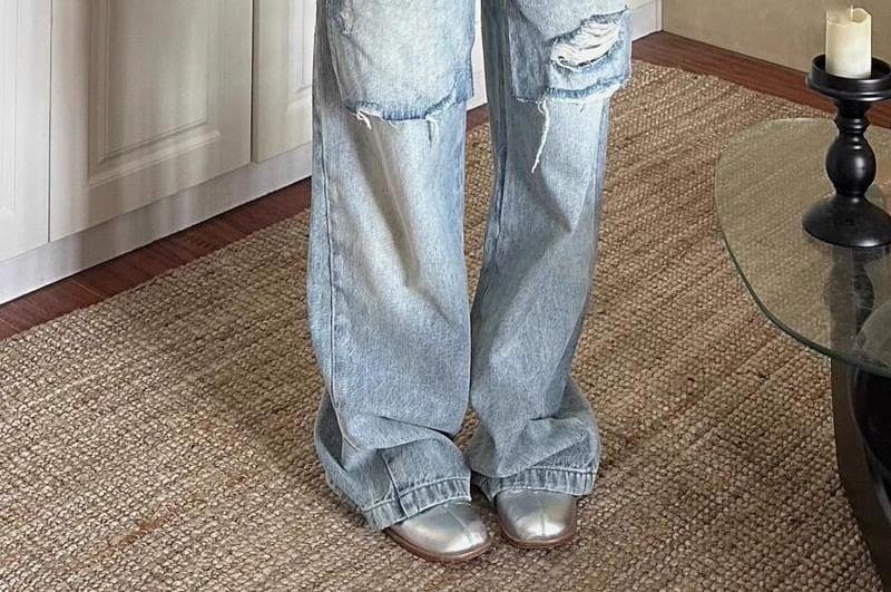 High Waist Ripped Wide Leg Jeans Product Image