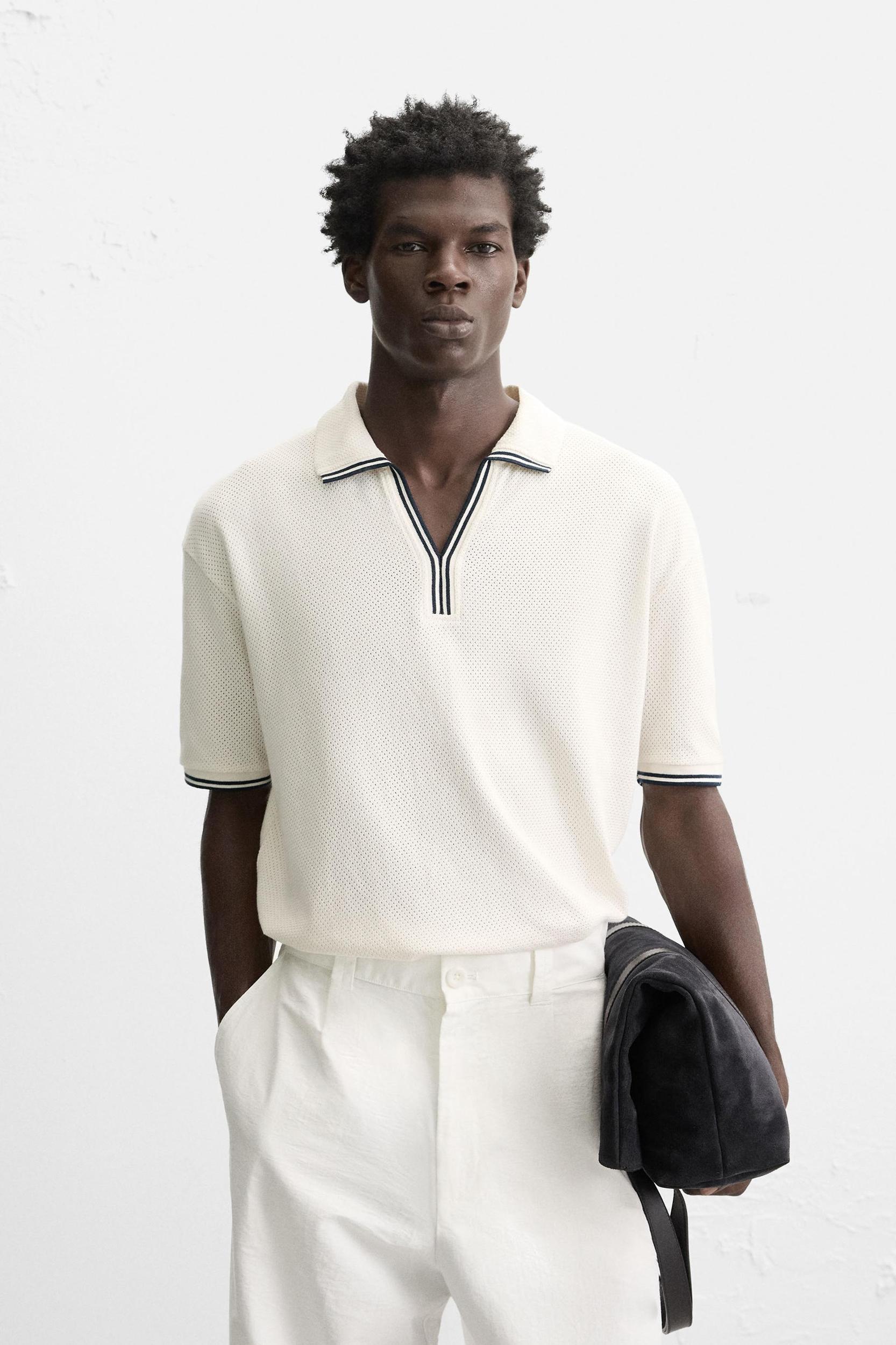 CONTRAST OPEN WEAVE POLO SHIRT Product Image
