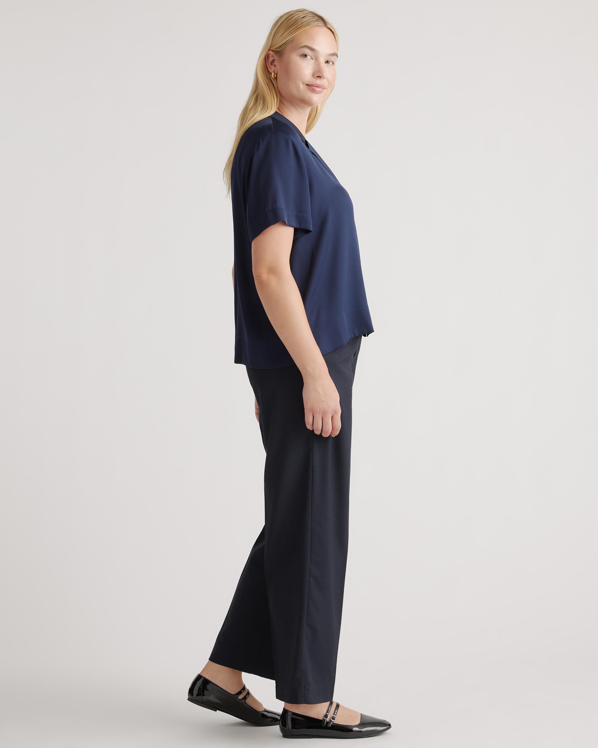 Quince | Women's Washable Stretch Silk Short Sleeve Notch Collar Blouse Mulberry Silk Product Image