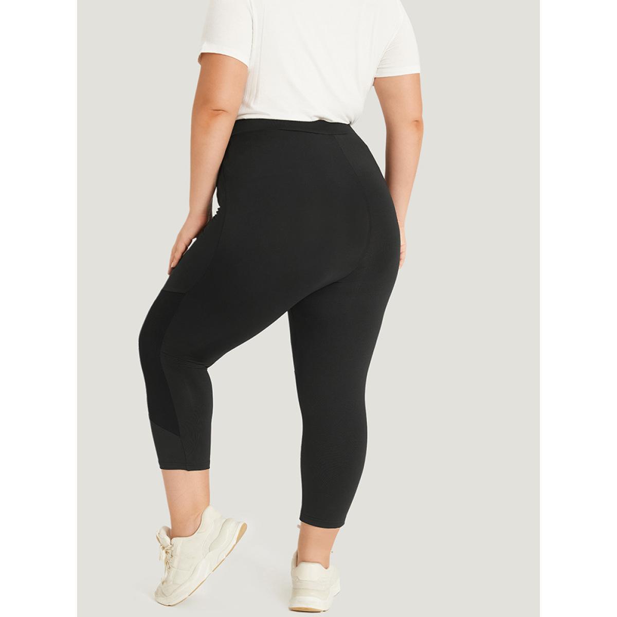 Plus Size Supersoft Essentials Plain Crochet Mesh Elastic Waist Leggings Women Black Casual High stretch Skinny High Rise Dailywear Leggings BloomChic 12/L Product Image