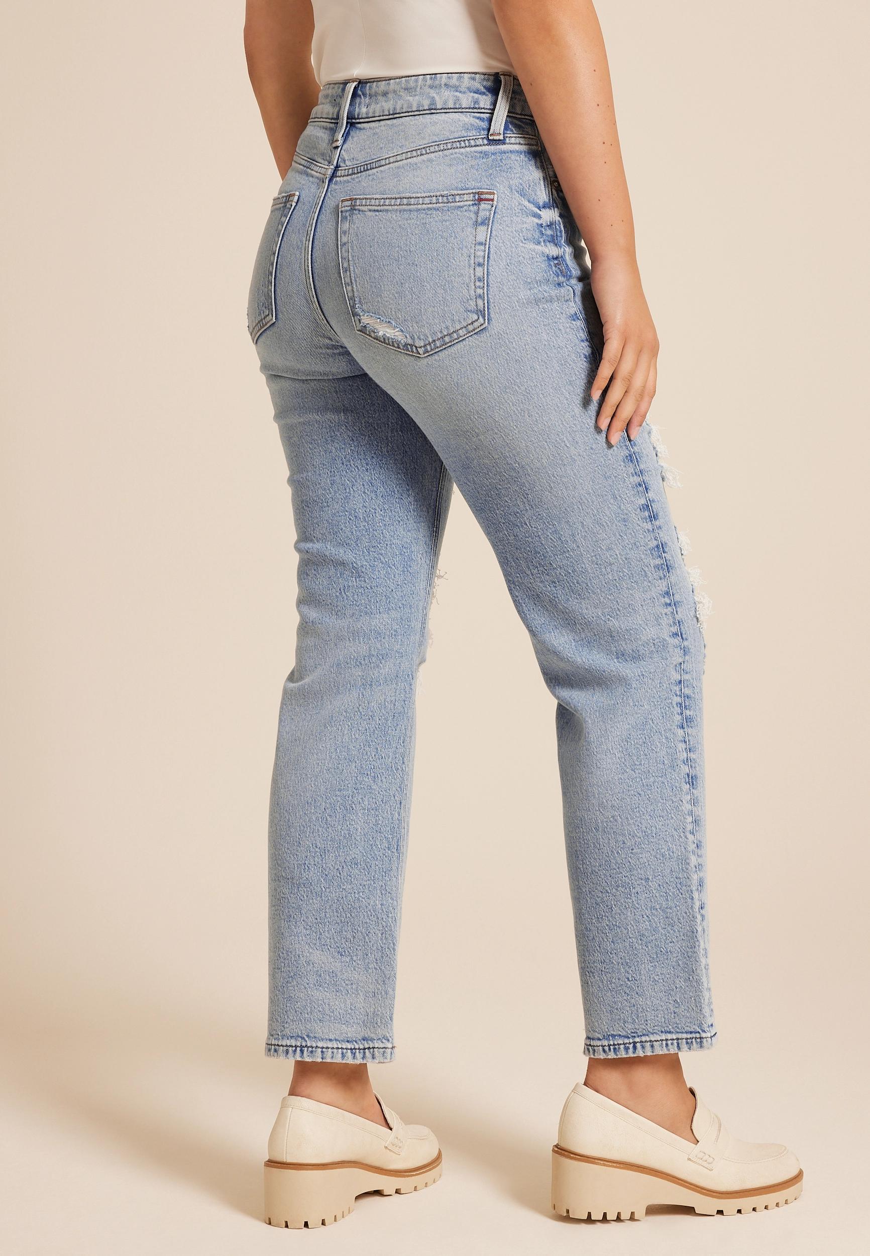Maurices Womens Edgely High Rise Ripped Relaxed Straight Ankle Jeans Blue Size 8 Product Image