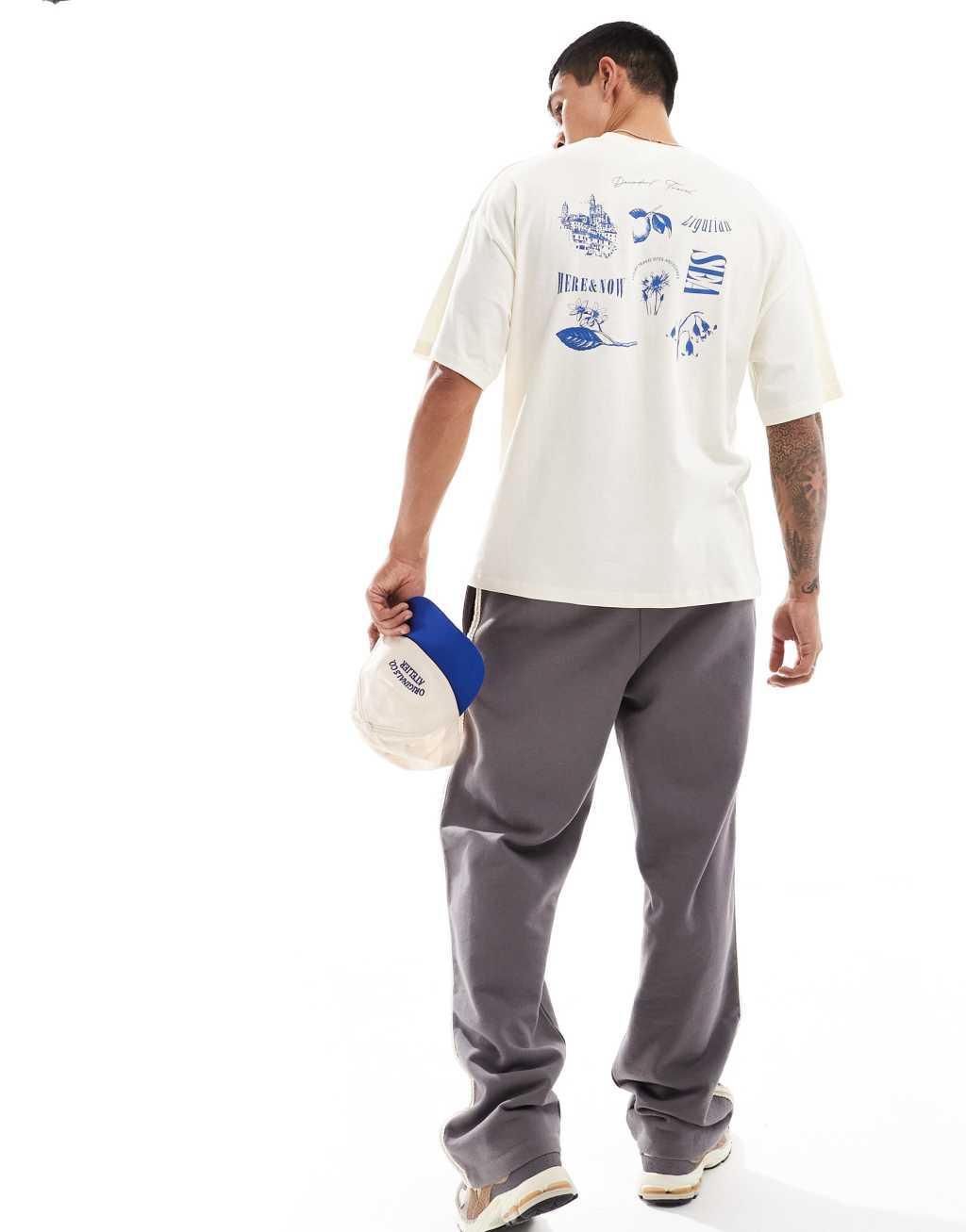 Selected Homme oversized t-shirt with lemon vacation print in cream Product Image