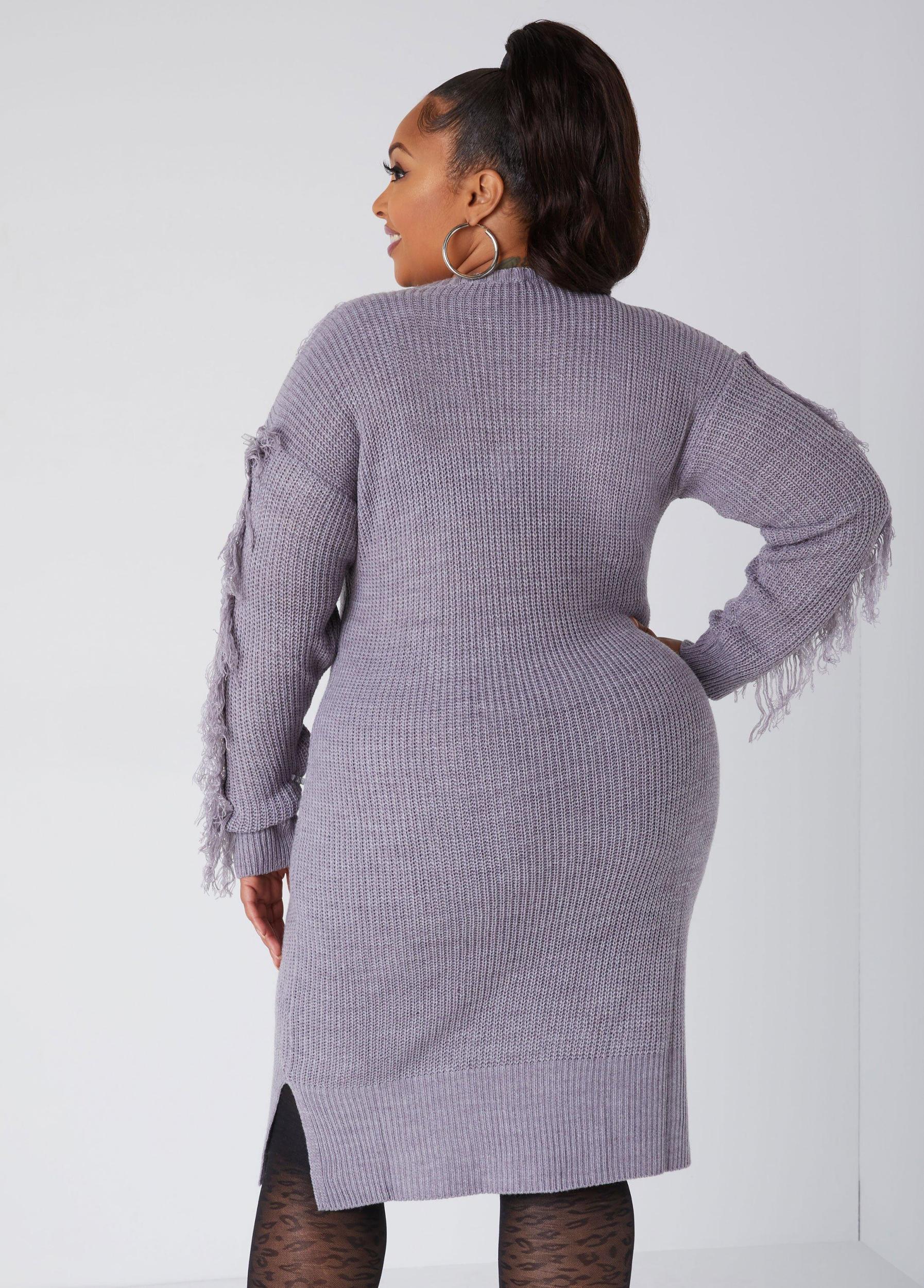 Fringed Cable Knit Sweater Dress Product Image