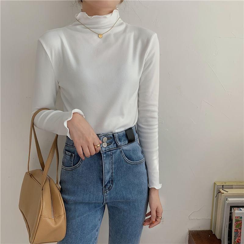 Long-Sleeve Mock Neck Plain Top Product Image