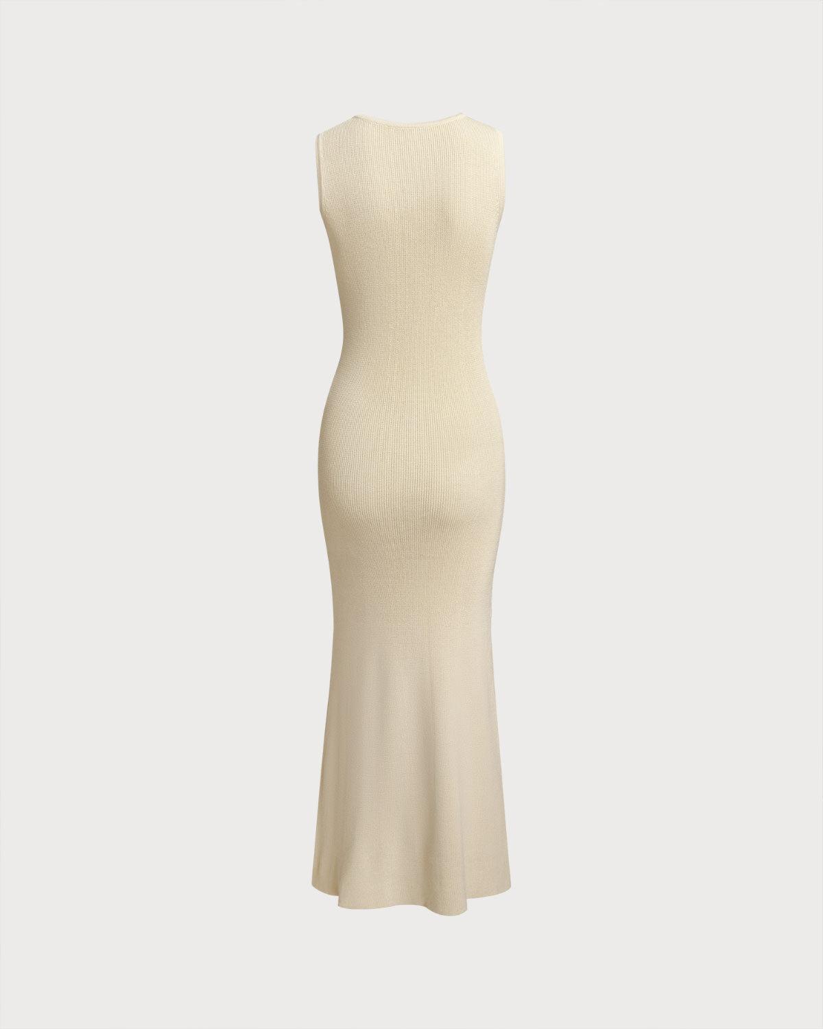 Beige Sleeveless Button Sweater Dress Product Image