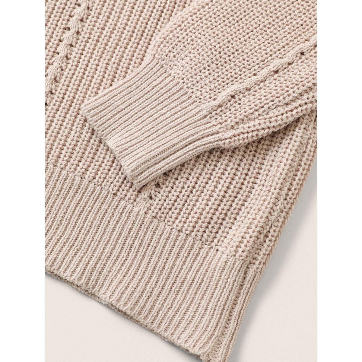 Plus Size Plain Texture Raglan Sleeve Pointelle Knit Pullover Apricot Women Casual Long Sleeve Round Neck Everyday Pullovers BloomChic 10/M Product Image