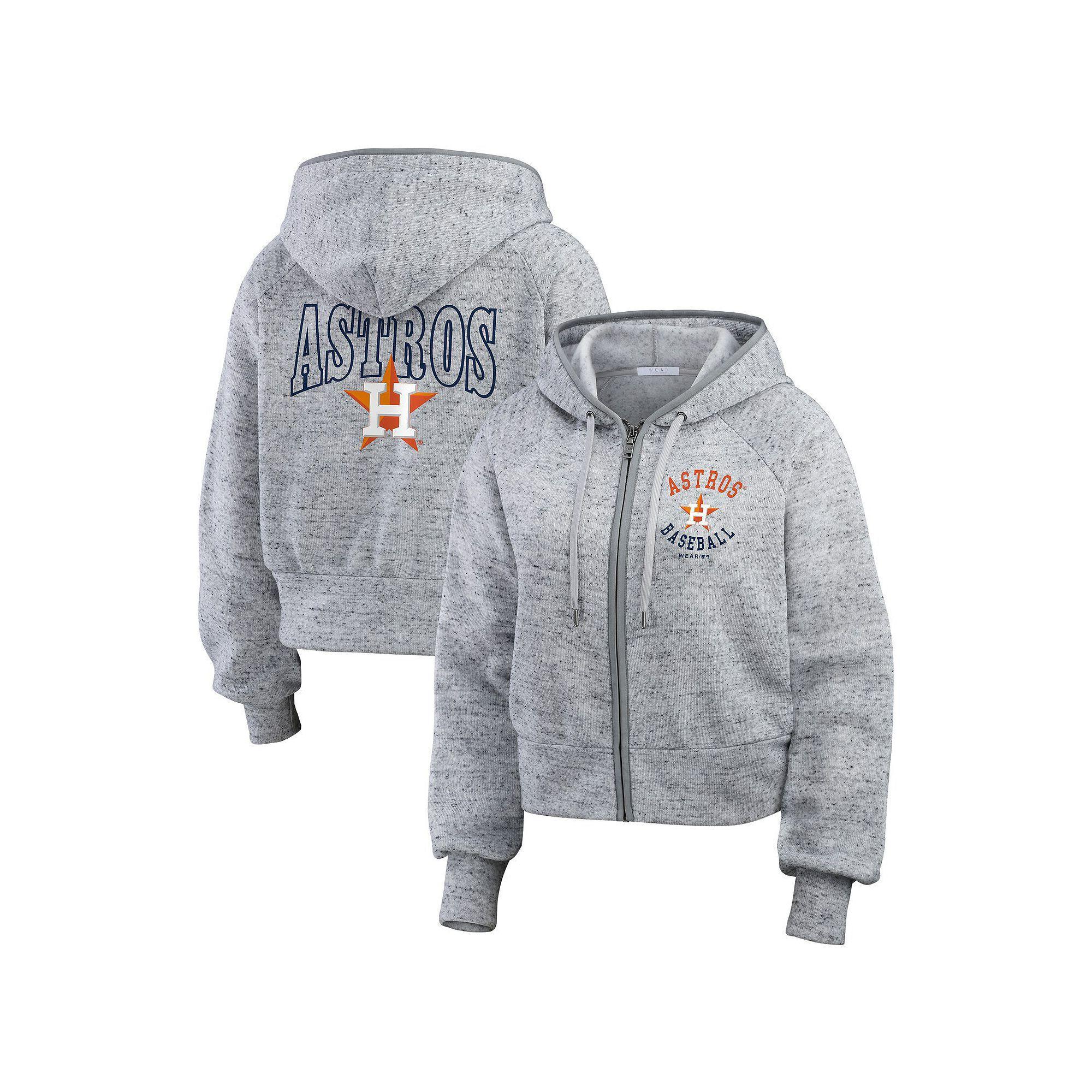 Women's WEAR by Erin Andrews  Heather Gray Houston Astros Speckled Fleece Cropped Full-Zip Hoodie, Size: Small, Grey Product Image