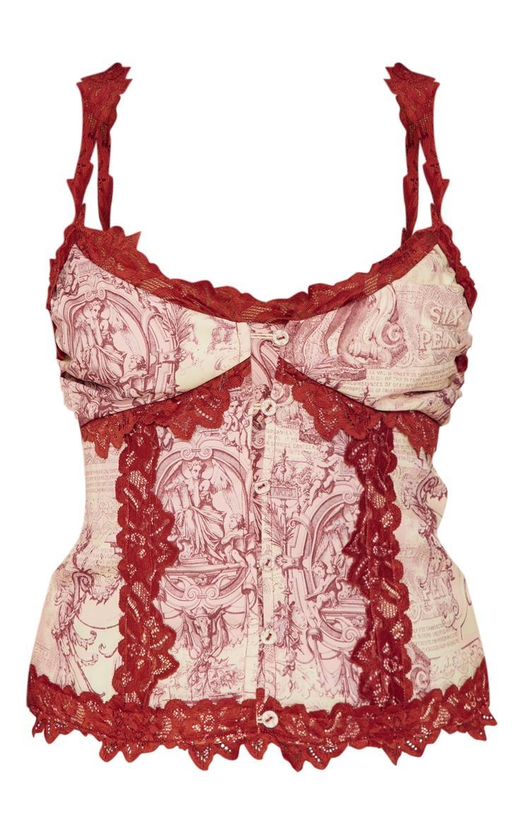 Petite Rust Renaissance Print Lace Trim Button Cami Product Image