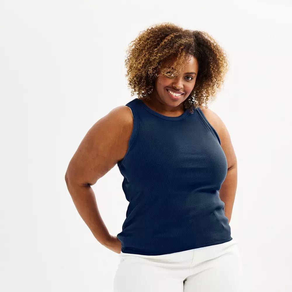 Plus Size Sonoma Goods For Life® High Neck Ribbed Layering Tank Top, Women's, Size: 4XL, Blue Tundra Product Image
