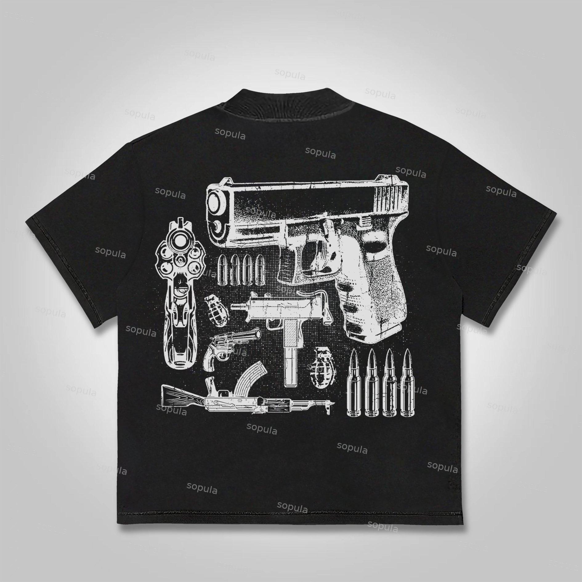 Sopula Who Cares？vintage Outlet Firearms Graphics Cotton T-shirt Product Image