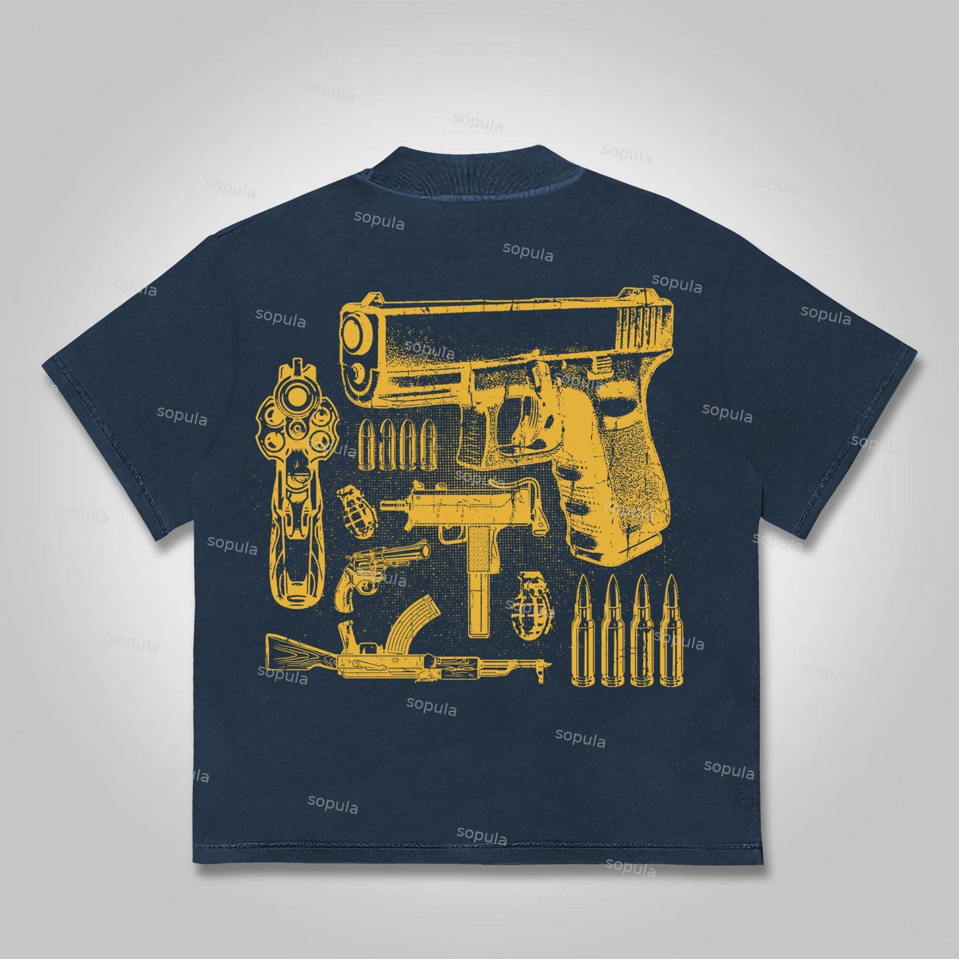 Sopula Who Cares？vintage Outlet Firearms Graphics Cotton T-shirt Product Image